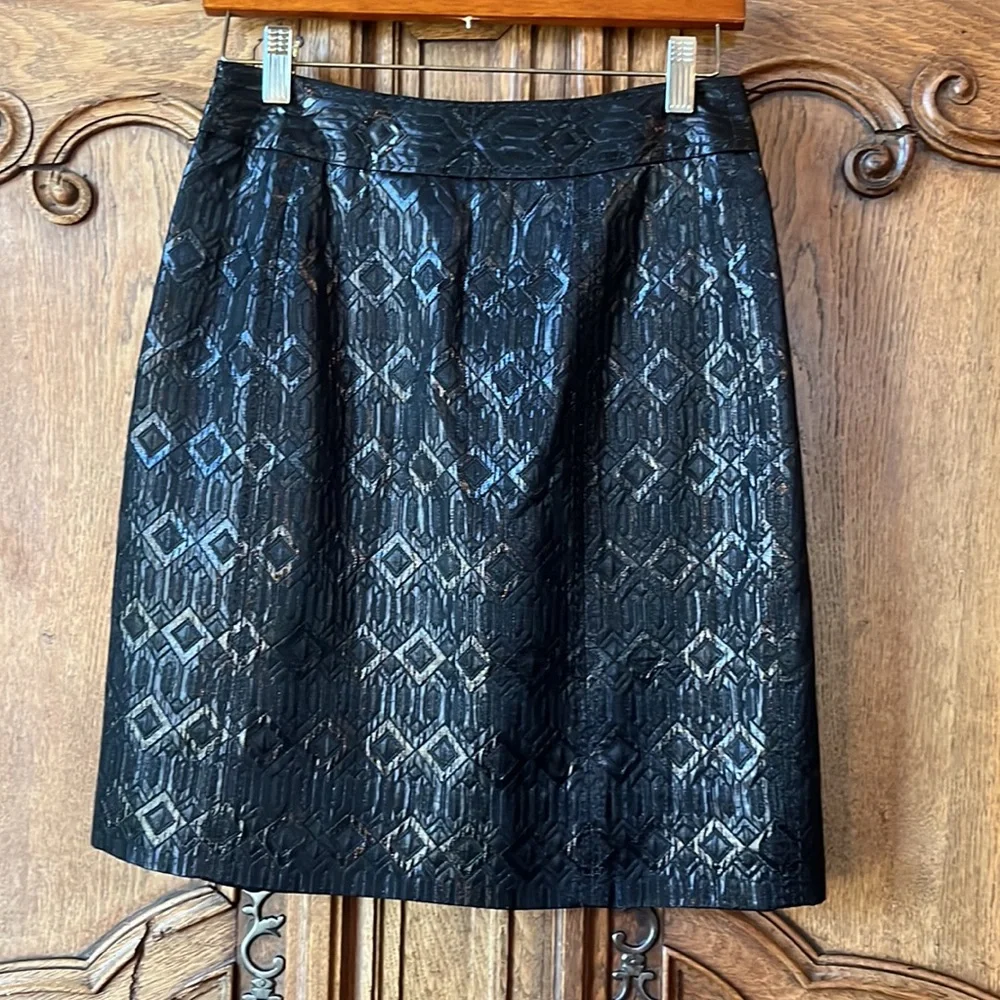 Tory Burch Siri Black Shiney Skirt Jacquard Diamond Textured Pattern
